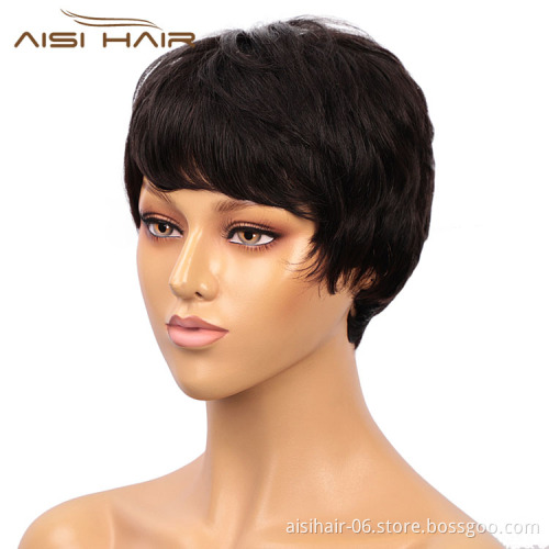 Aisi Hair Natural Looking Cheap Vendor Short Pixie Cut Regular Wave Black Brazilian Hair For Black Women Human Hair Wigs